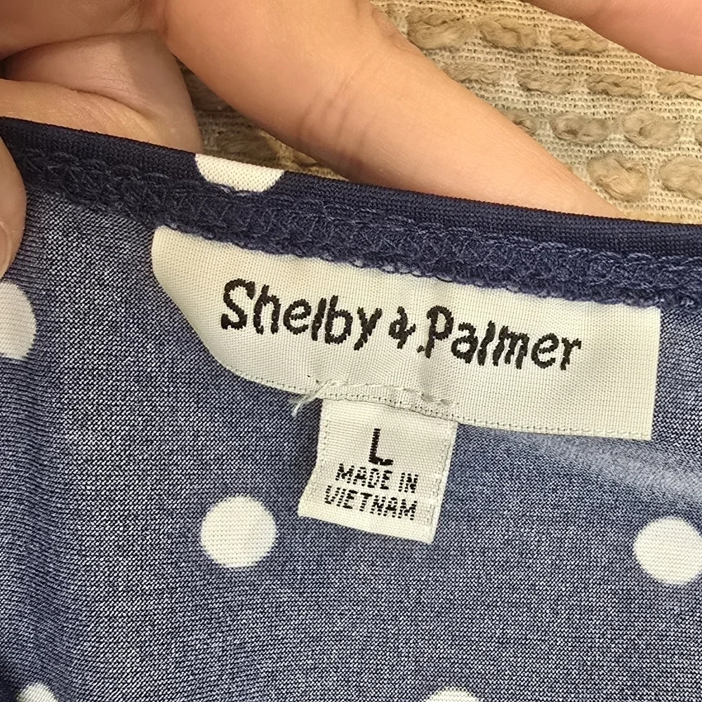 Shelby & Palmer Polka Dot Jumpsuit Women's Size Large Blue Wide Leg Fit & Flare
